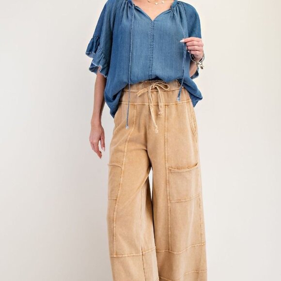 515. EASEL PLUS SIZE-MINERAL WASHED TERRY KNIT PANTS 3X - Picture 1 of 1